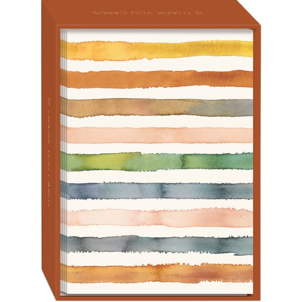 slide 1 of 2, Punch Studio Thank You Cards, 3-1/2"" X 5"", Stripes, Box Of 12 Cards, 12 ct