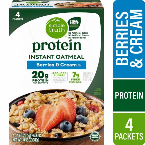 slide 1 of 1, Simple Truth® Protein Berries and Cream Instant Oatmeal, 4 ct; 2.65 oz