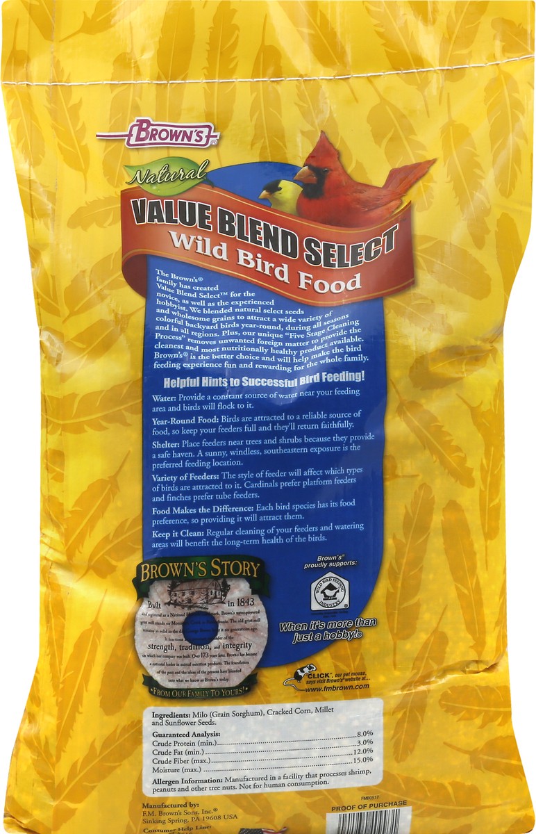 slide 7 of 9, Brown's Value Blend Select Natural Wild Bird Food 18 lb, 18 lb