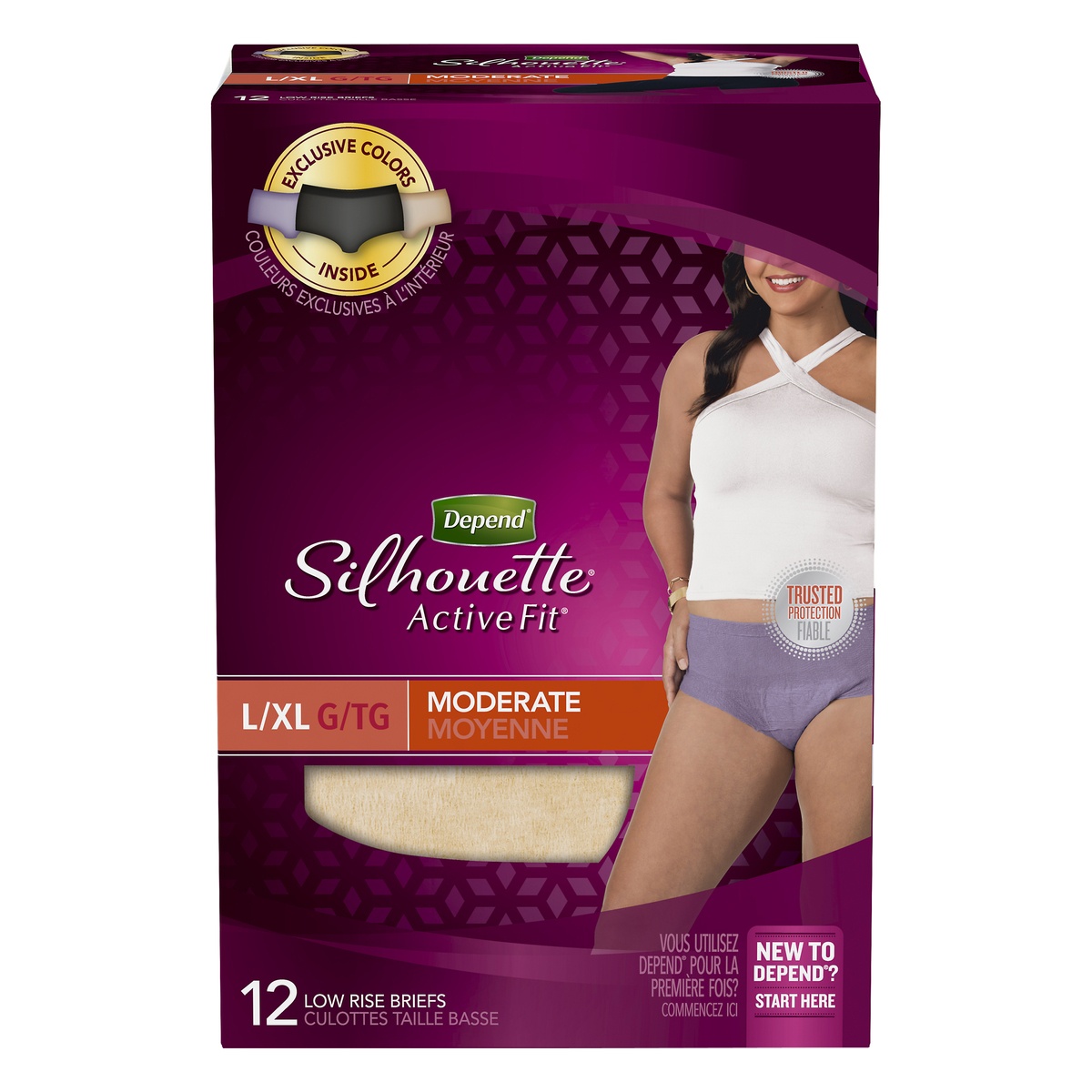 slide 1 of 1, Depend Silhouette Active Fit Incontinence Underwear for Women, Moderate Absorbency, L/XL, 12 ct