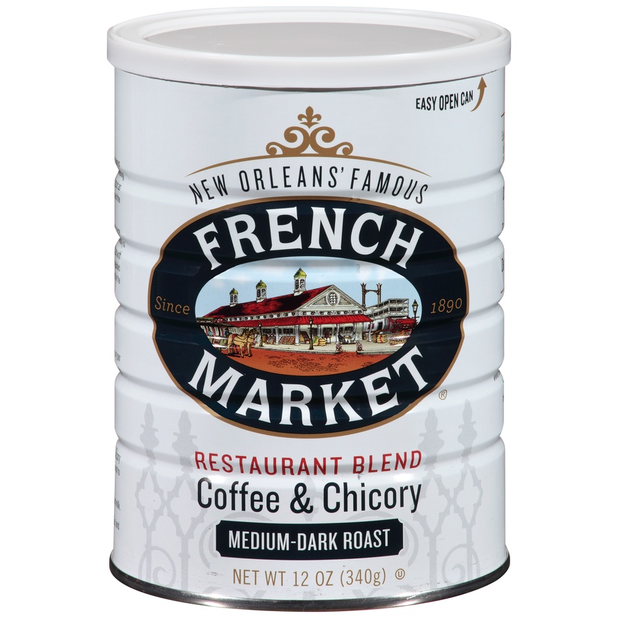 slide 1 of 1, French Market Coffee Restaurant Blend Medium Dark Coffee And Chicory, 12 oz