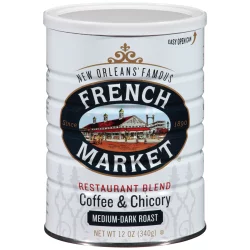 French Market Coffee Restaurant Blend Medium Dark Coffee and Chicory - 12 oz