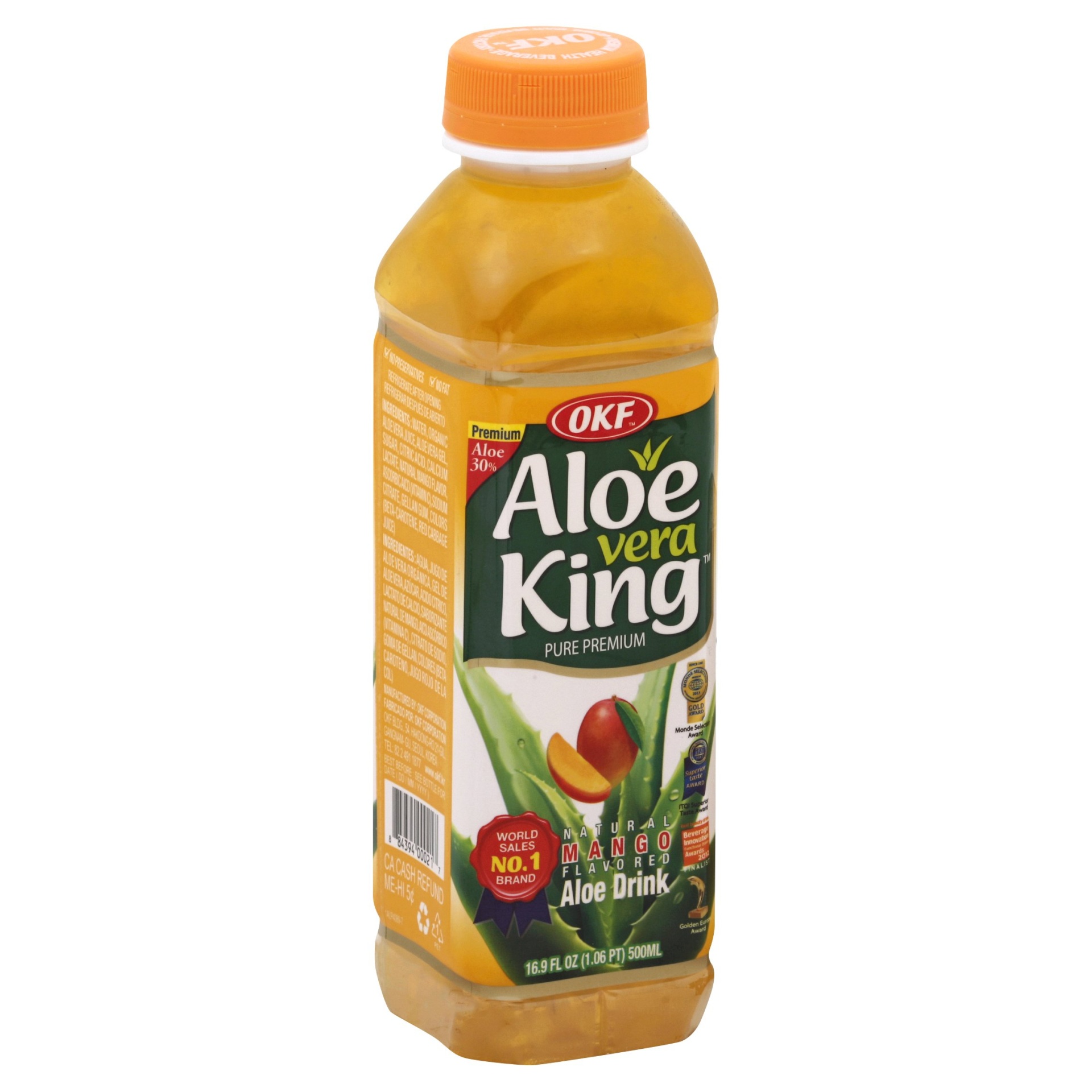 slide 1 of 5, OKF Aloe Drink, Mango, 16.9 oz