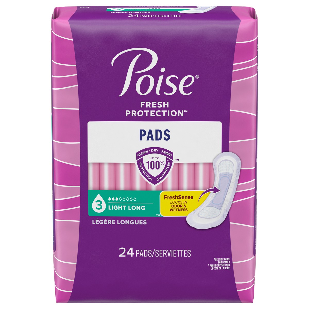 slide 1 of 3, Poise Incontinence Pads & Postpartum Incontinence Pads, 3 Drop Light Absorbency, Long Length, 24 Count (Packaging May Vary), 24 ct