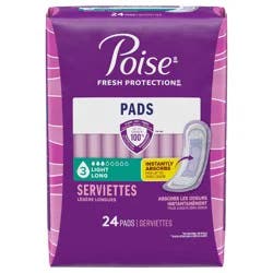 Poise Incontinence & Postpartum Pads for Bladder Leaks, 3 Drop Light Absorbency, Long Length, 24 Count