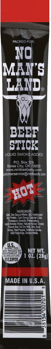 slide 5 of 5, No Man's Land Hot Beef Stick, 1 oz