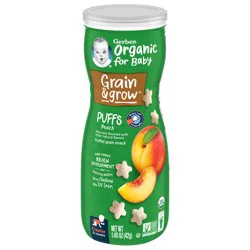 Gerber Organic for Baby Crawler (8+ Months) Grain & Grow Puffs Peach Baby Food 1.48 oz