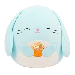 Squishmallows Buttons Bunny With Belly Holding Carrot Cupcake - Blue/White, 16 in