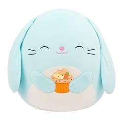 Squishmallows Buttons Bunny With Belly Holding Carrot Cupcake - Blue/White, 16 in