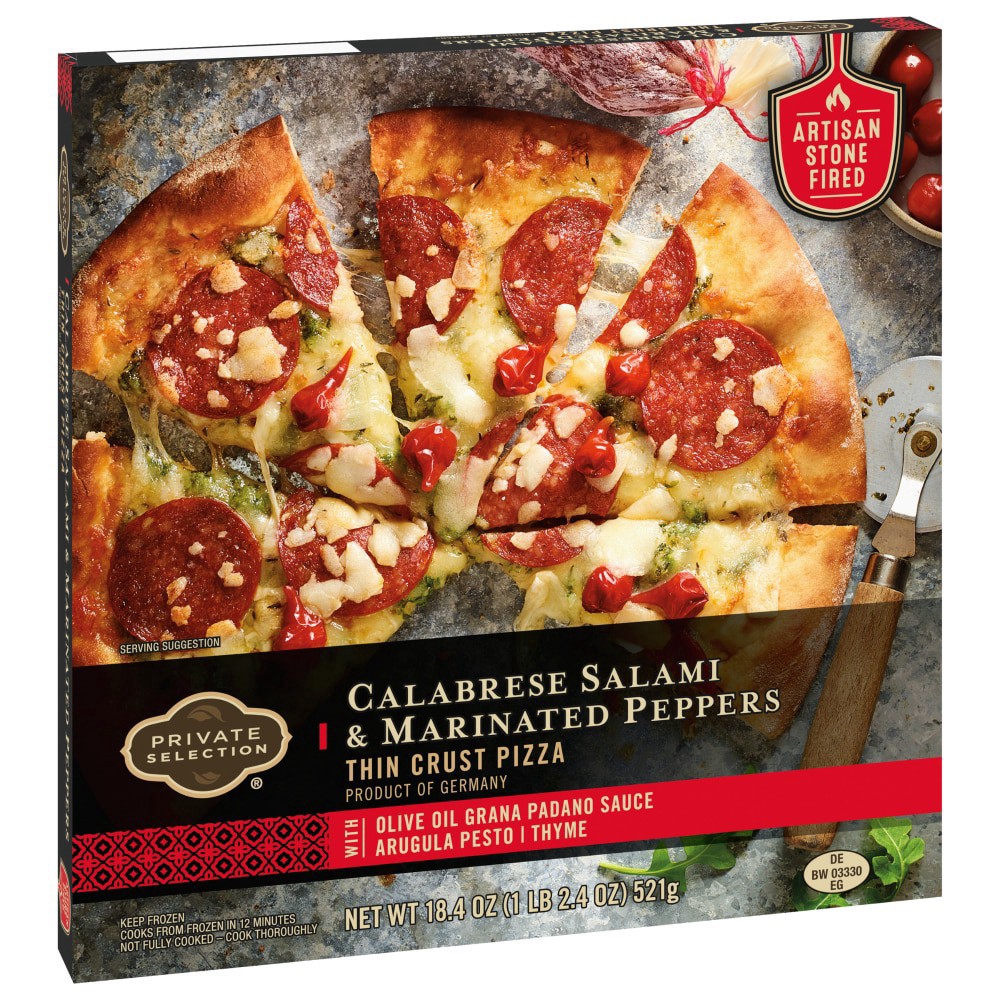 slide 1 of 2, Private Selection Calabrese Salami Marinated Peppers Thin Crust Pizza, 18.4 oz