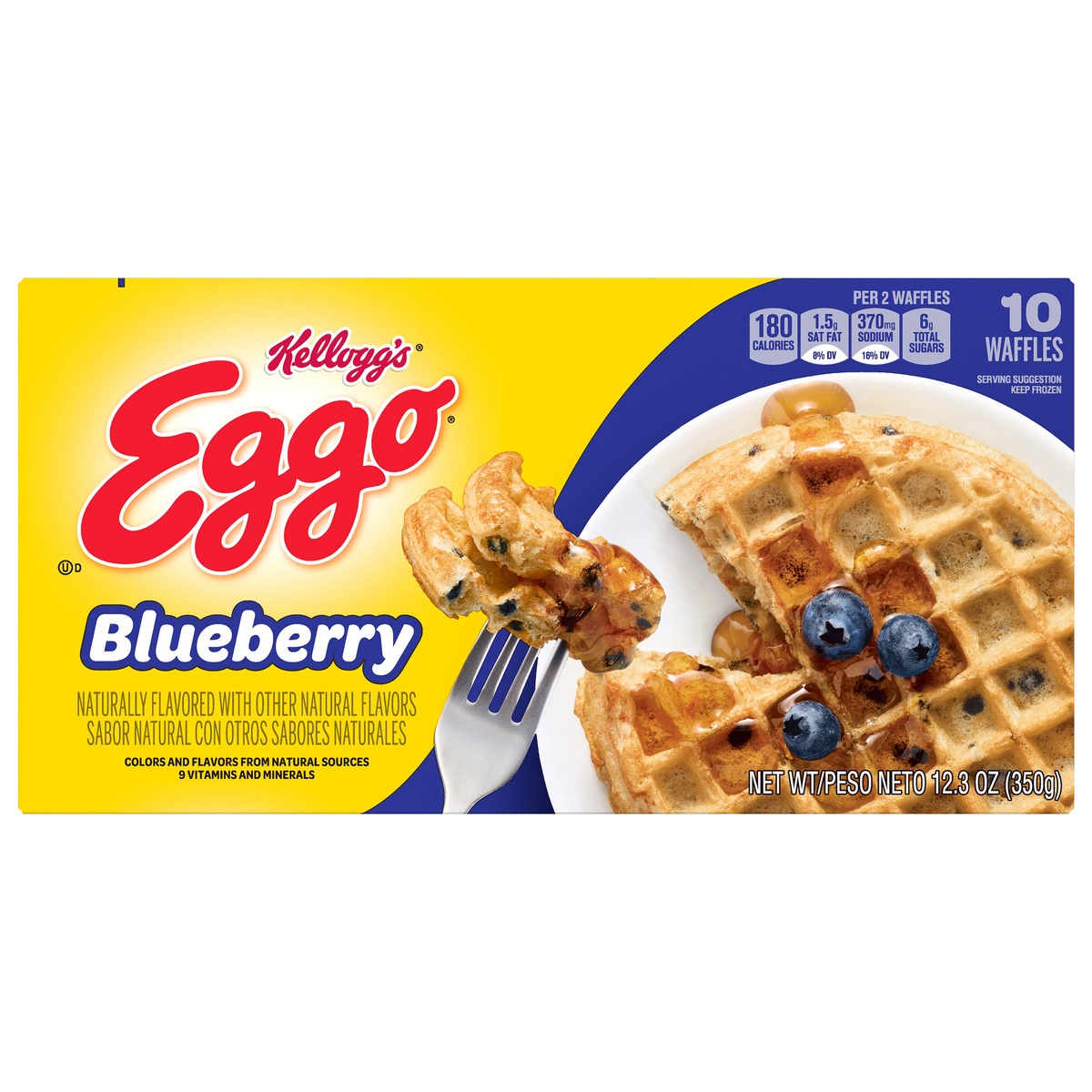 slide 1 of 1, Eggo Frozen Waffles, Frozen Breakfast, Resealable, Blueberry, 12.3 oz