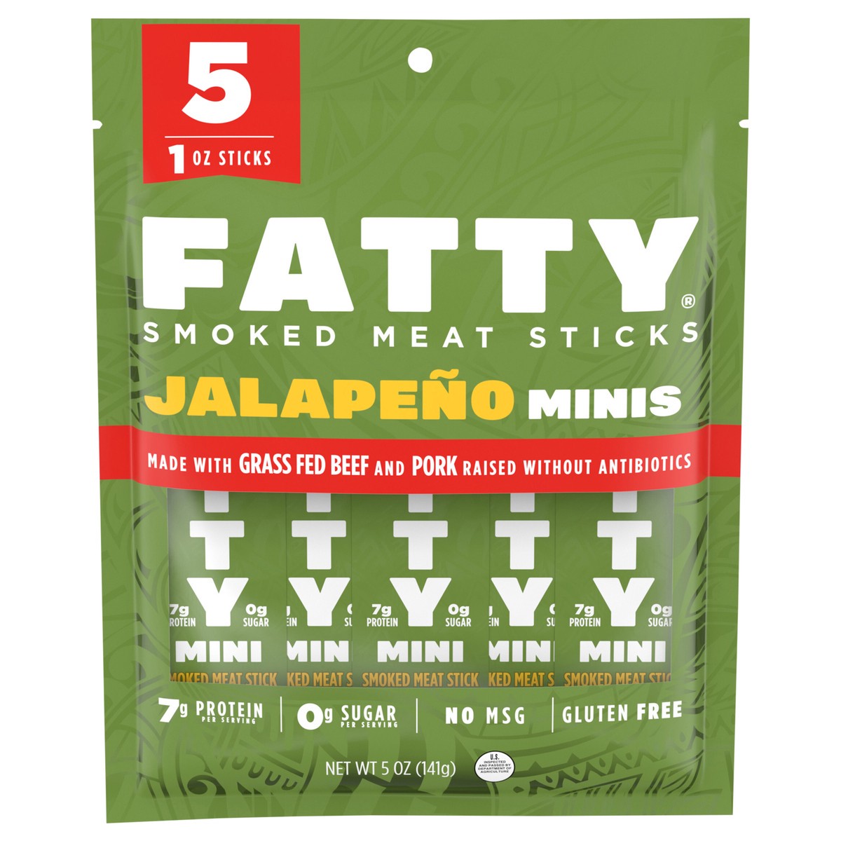 slide 1 of 7, Fatty Smoked Meat Jalapeno Minis Meat Sticks, 5 - 1 oz Sticks, 5 ct