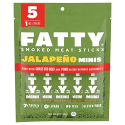 Fatty Smoked Meat Jalapeno Minis Meat Sticks, 5 - 1 oz Sticks