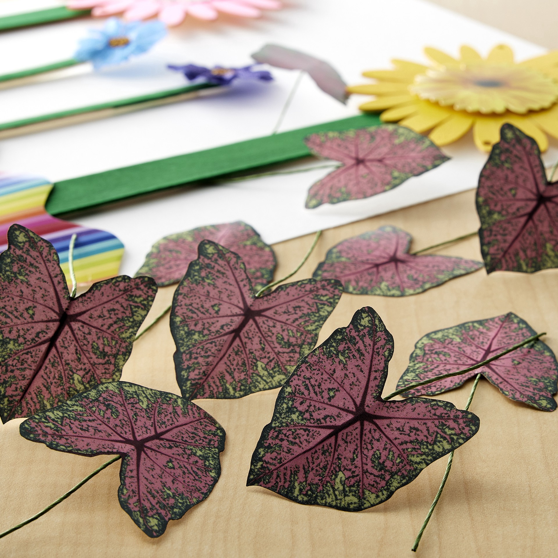 slide 4 of 4, Green & Pink Paper Caladium Leaves By Recollections, 1.5 in x 1.75 in