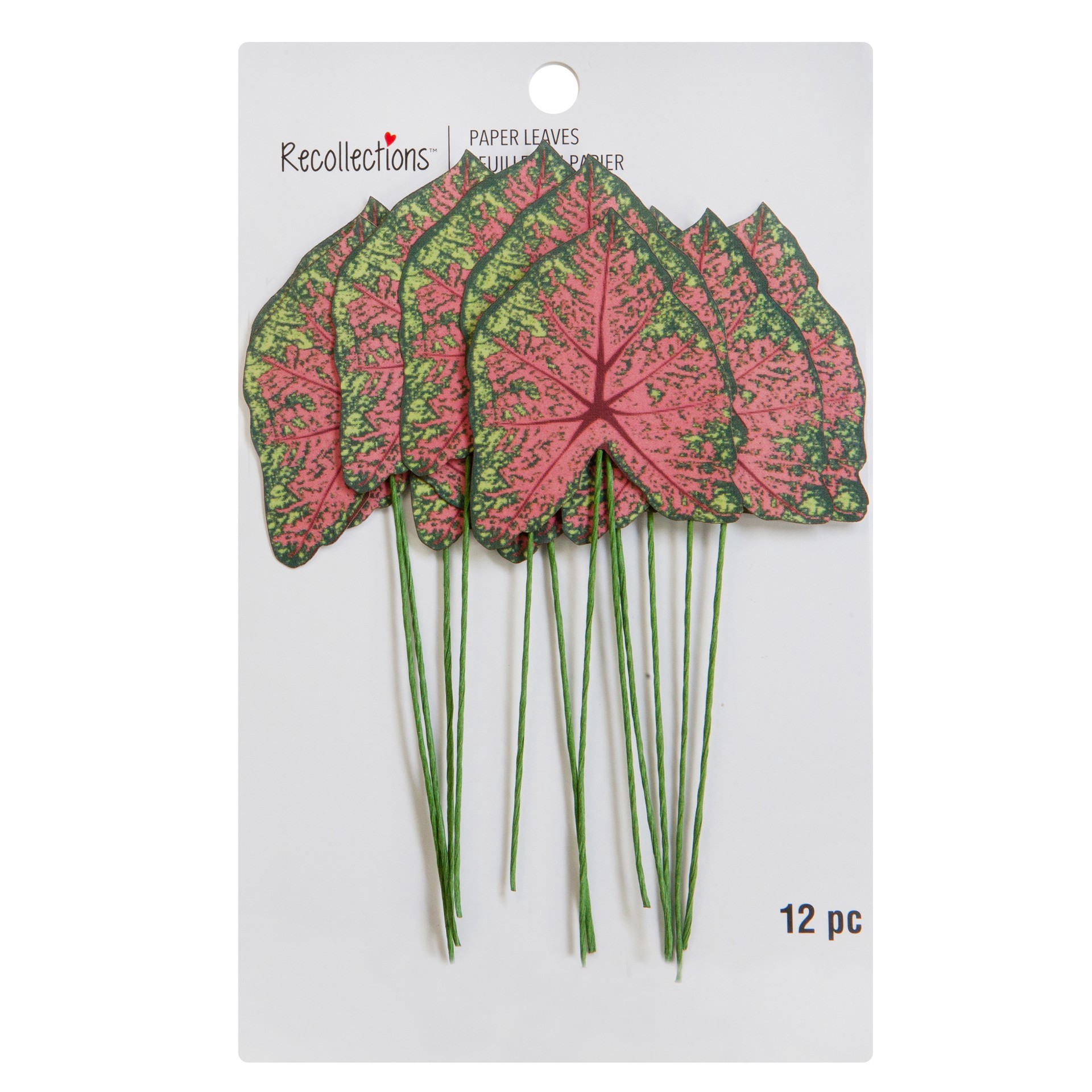 slide 3 of 4, Green & Pink Paper Caladium Leaves By Recollections, 1.5 in x 1.75 in