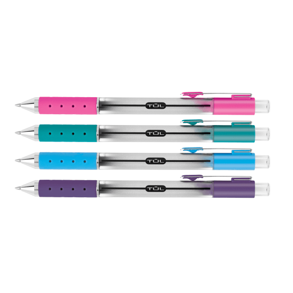 slide 3 of 6, TUL Series Retractable Gel Pens, Fine Point, Silver Barrel, Assorted Inks, Pack Of 4, 4 ct