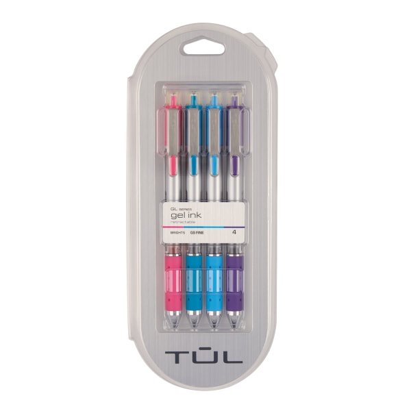 slide 1 of 6, TUL Series Retractable Gel Pens, Fine Point, Silver Barrel, Assorted Inks, Pack Of 4, 4 ct