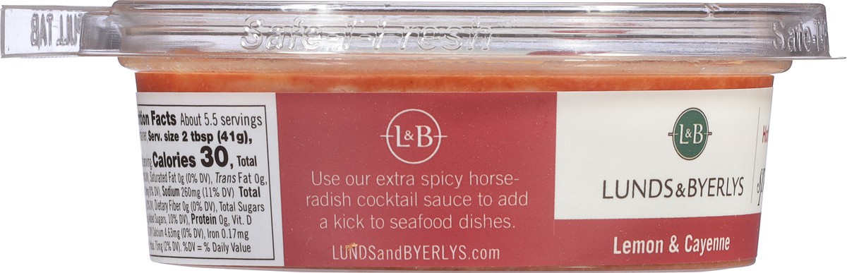 slide 6 of 14, L&B Hot Horseradish Spicy Lemon & Cayenne Spicy Cocktail Sauce 8 oz, 8 oz