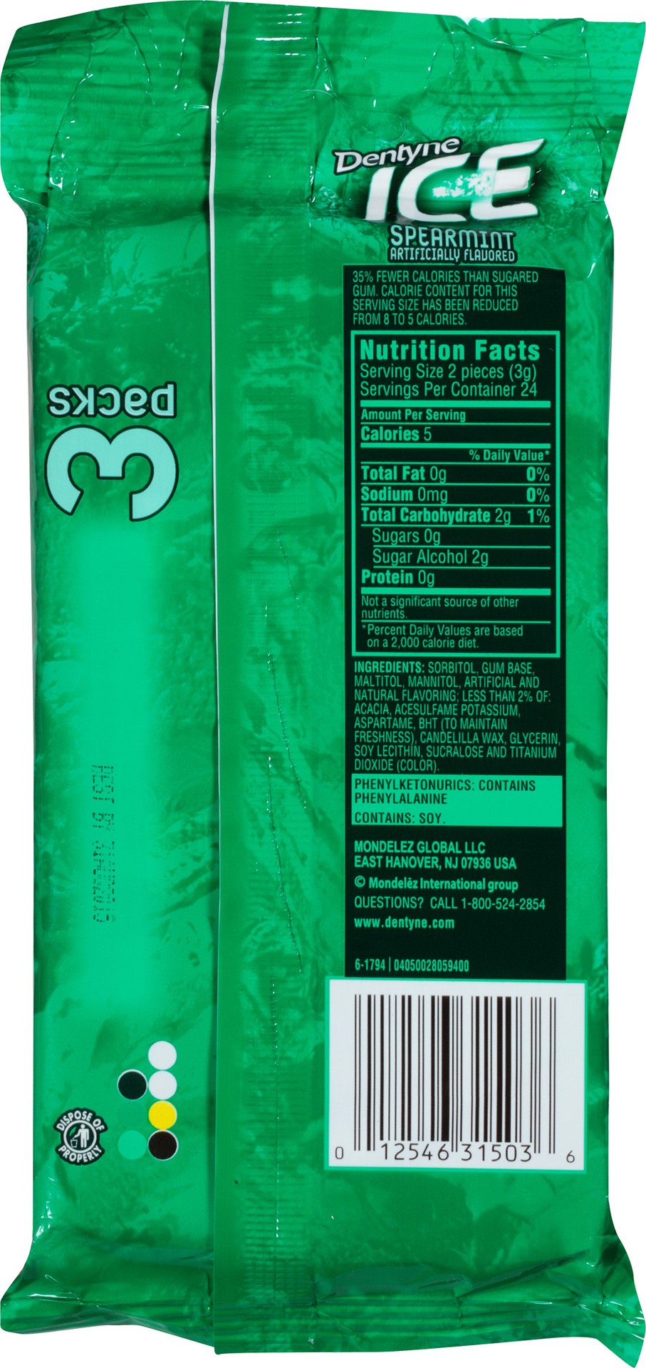 slide 3 of 5, 3Pk Dentyne Ice Spearmint 48Pc, 3 ct