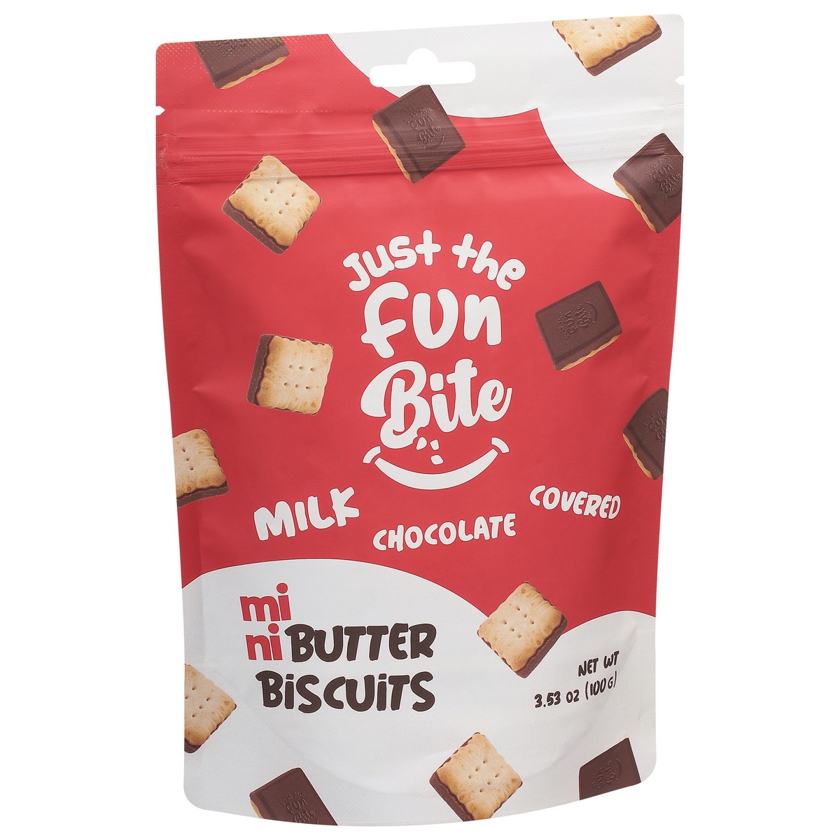 slide 6 of 13, Just the Fun Bite Mini Milk Chocolate Covered Butter Biscuits - 3.53 oz, 3.53 oz