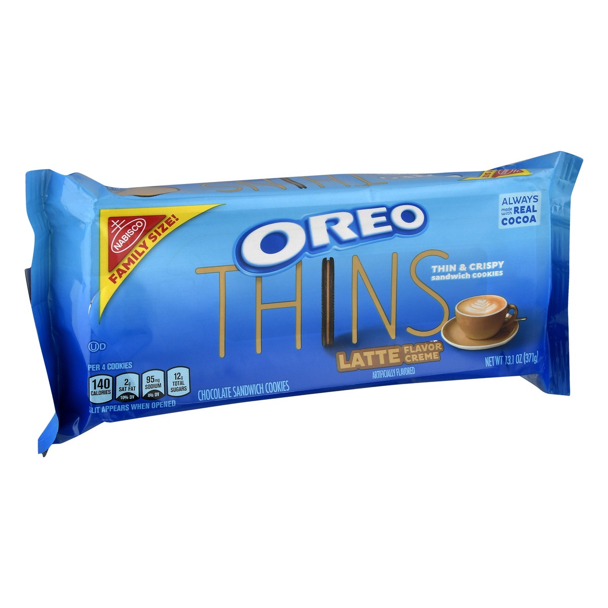 slide 2 of 9, Oreo Thins Family Size Latte Flavor Creme Chocolate Sandwich Cookies 13.1 oz Bag, 13.1 oz