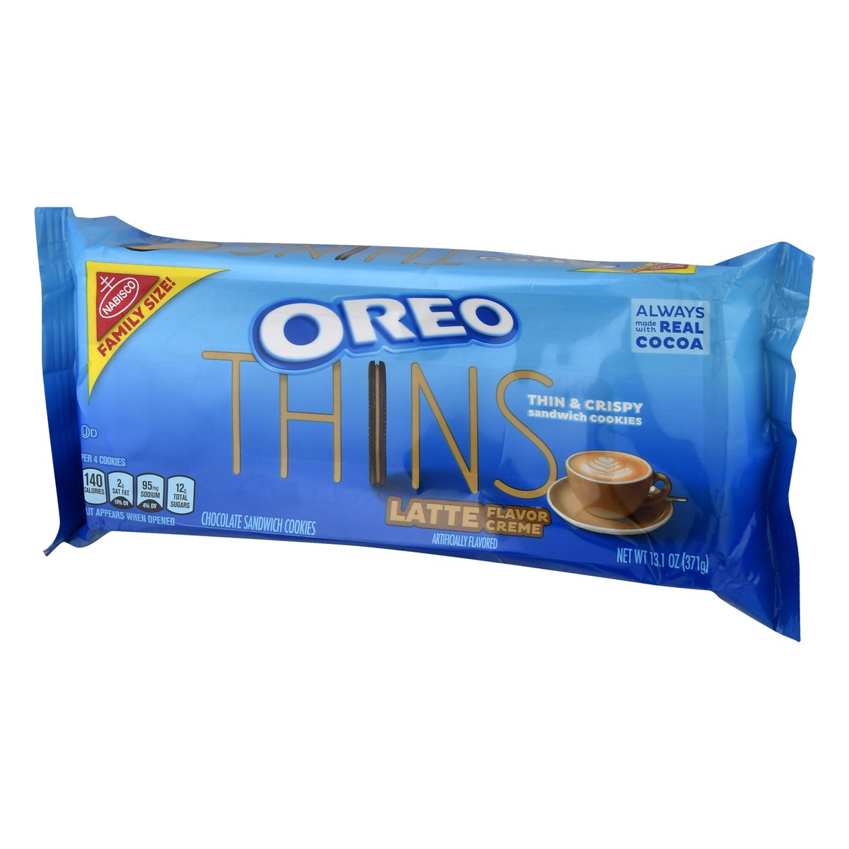 slide 3 of 9, Oreo Thins Family Size Latte Flavor Creme Chocolate Sandwich Cookies 13.1 oz Bag, 13.1 oz