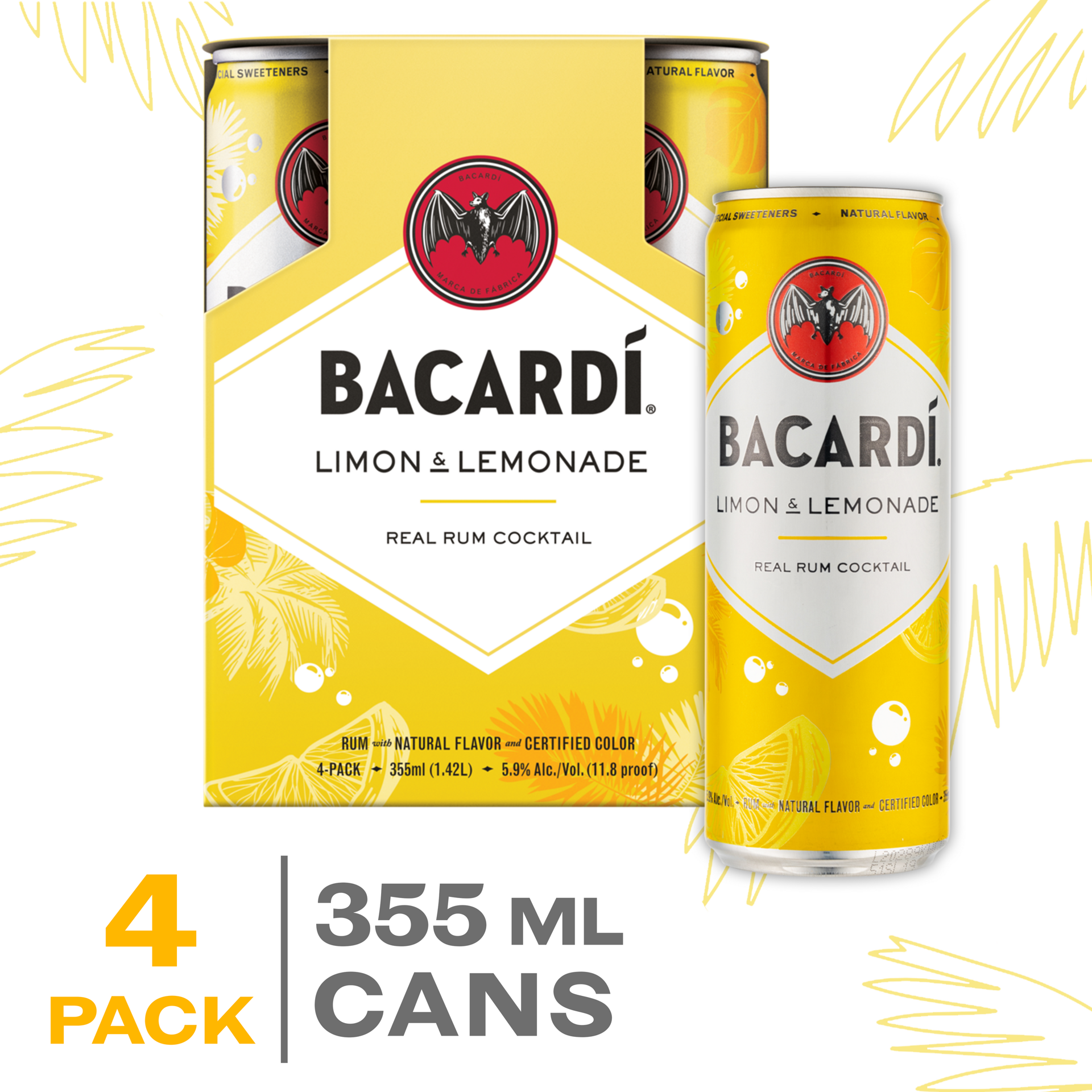 slide 1 of 5, Bacardí Bacardi Limon & Lemonade 4Pk, 355 ml