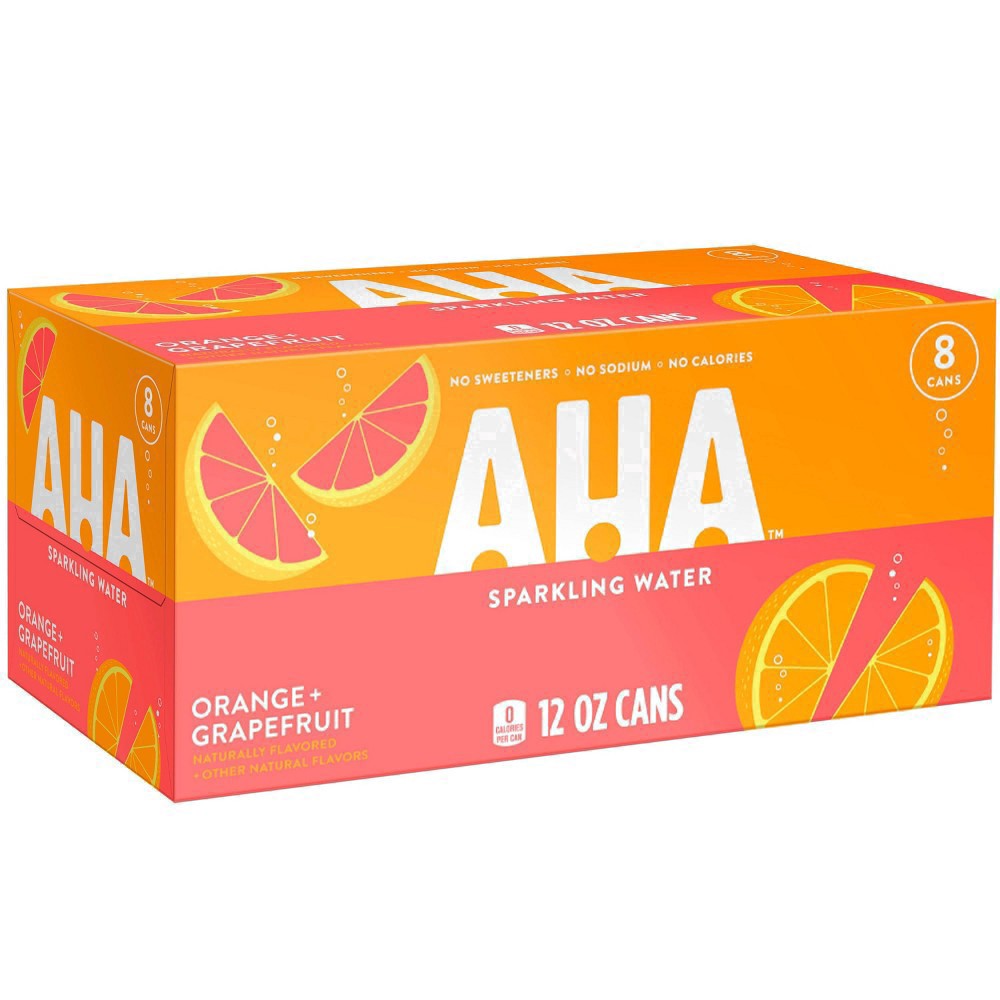 slide 37 of 45, AHA Orange + Grapefruit Sparkling Water - 8pk/12 fl oz Cans, 8 ct; 12 fl oz
