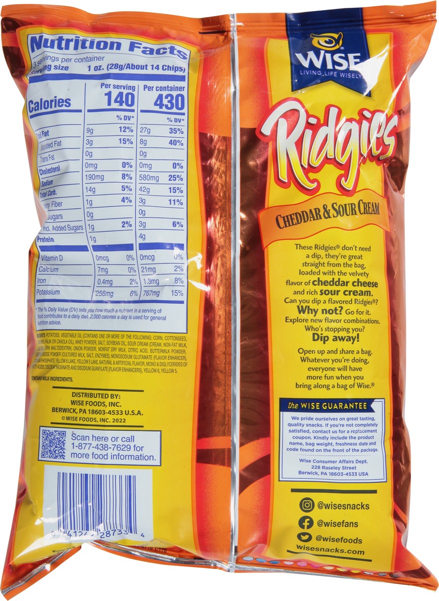 slide 4 of 9, Ridgies Cheddar & Sour Cream Potato Chips - 3 oz, 3 oz