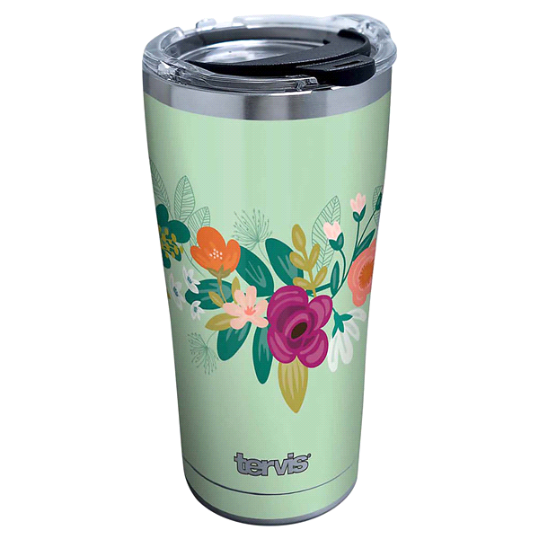 slide 1 of 1, Tervis Mint Illustrated Floral Stainless Tumbler with Travel Lid, 20 oz