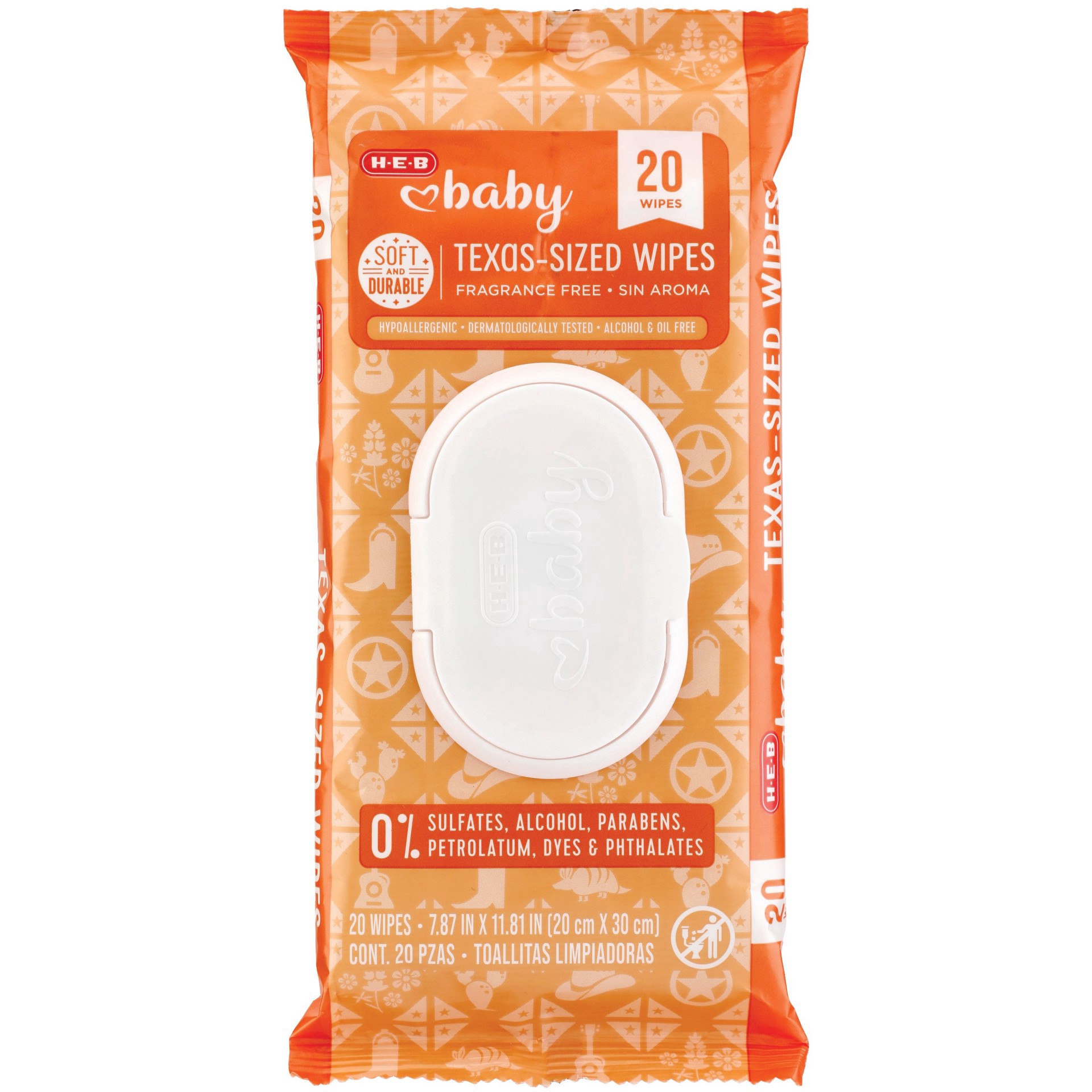 slide 1 of 1, H-E-B Baby Texas-Sized Wipes, 20 ct