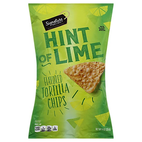 slide 1 of 1, Signature Select Tortilla Chips Hint Of Lime Bag, 9 oz