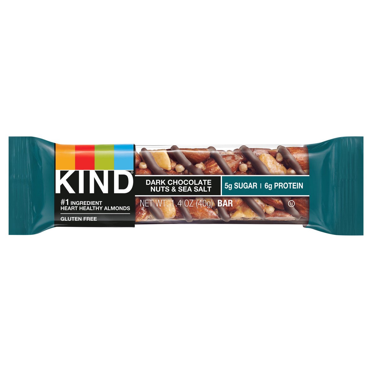 slide 3 of 8, KIND Healthy Snack Bar, Dark Chocolate Nuts & Sea Salt, 5g Sugar | 6g Protein, Gluten Free Bars, 1.4 OZ, 1 Count, 1.4 oz