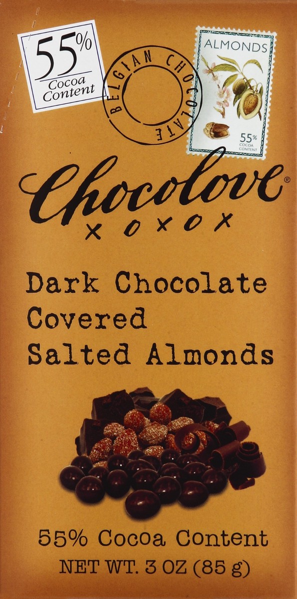 slide 4 of 5, Chocolove Dark Chocolate Covered Salted Almonds 55% Cocoa Content, 3 oz