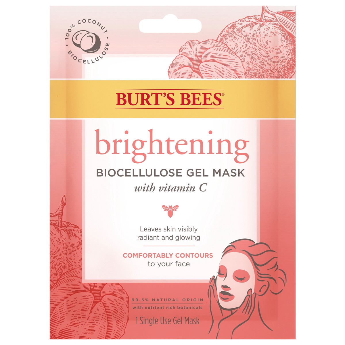 slide 1 of 1, Burt's Bees Brightening Biocellulose Gel Mask with Vitamin C 1 ea, 1 ct