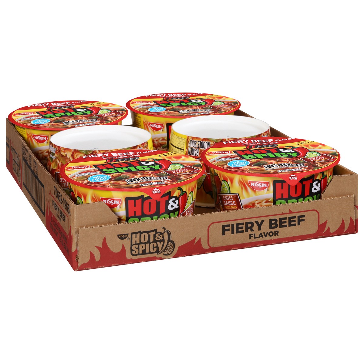 slide 7 of 9, Nissin Hot & Spicy Fiery Beef Flavor Ramen Noodle Soup 6 - 3.28 oz Bowls, 6 ct