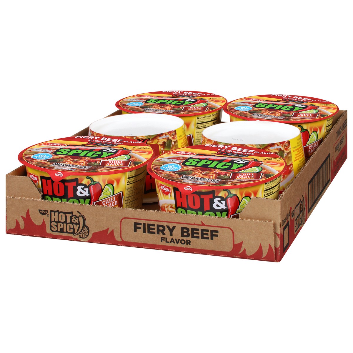 slide 3 of 9, Nissin Hot & Spicy Fiery Beef Flavor Ramen Noodle Soup 6 - 3.28 oz Bowls, 6 ct