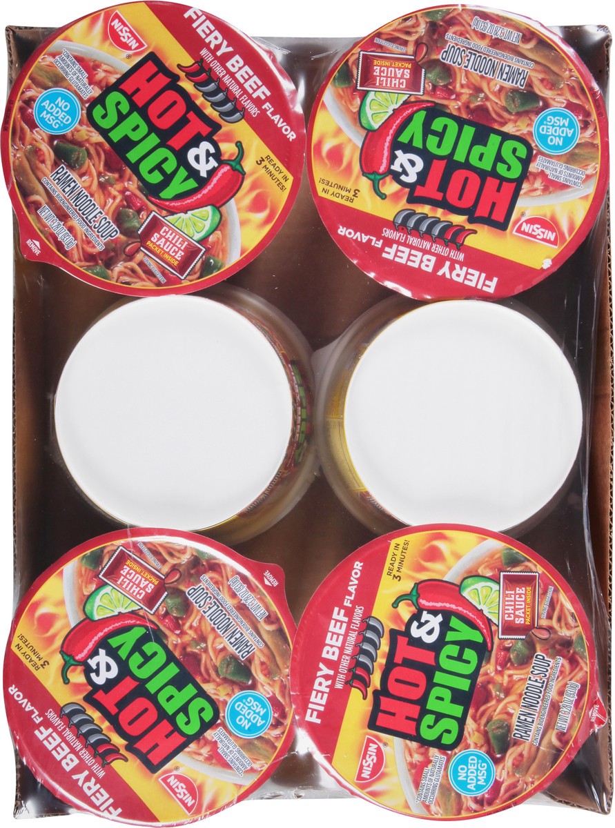 slide 8 of 9, Nissin Hot & Spicy Fiery Beef Flavor Ramen Noodle Soup 6 - 3.28 oz Bowls, 6 ct