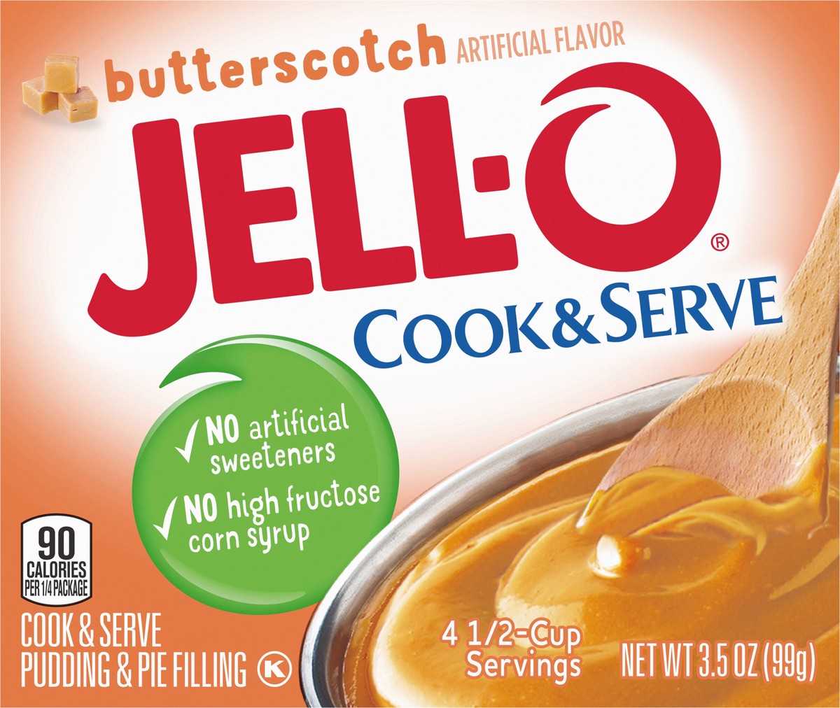 slide 2 of 9, Jell-O Cook & Serve Butterscotch Artificially Flavored Pudding & Pie Filling Mix, 3.5 oz Box, 3.5 oz