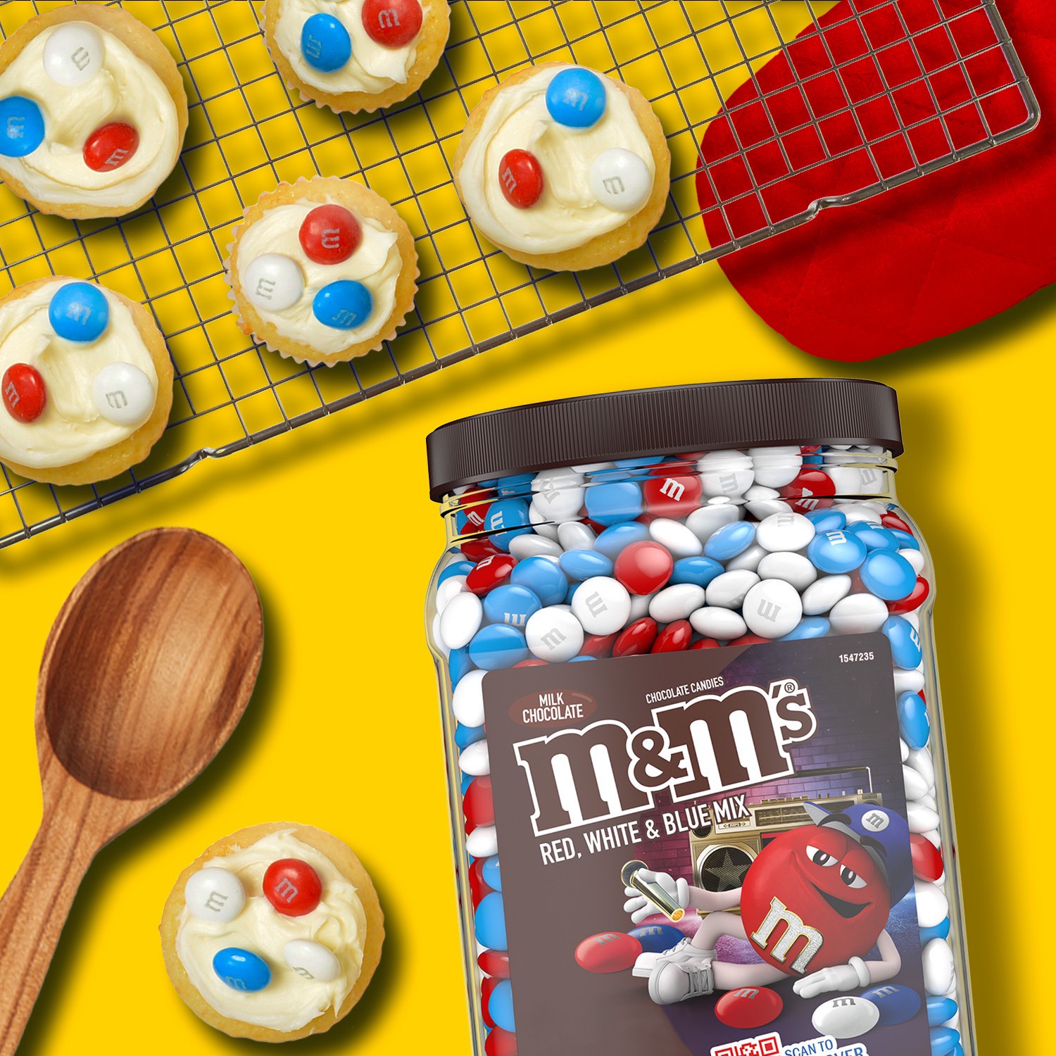 slide 8 of 8, M&M'S Milk Chocolate Red, White, & Blue America Mix Bulk Candy Jar, 62oz, 62 oz