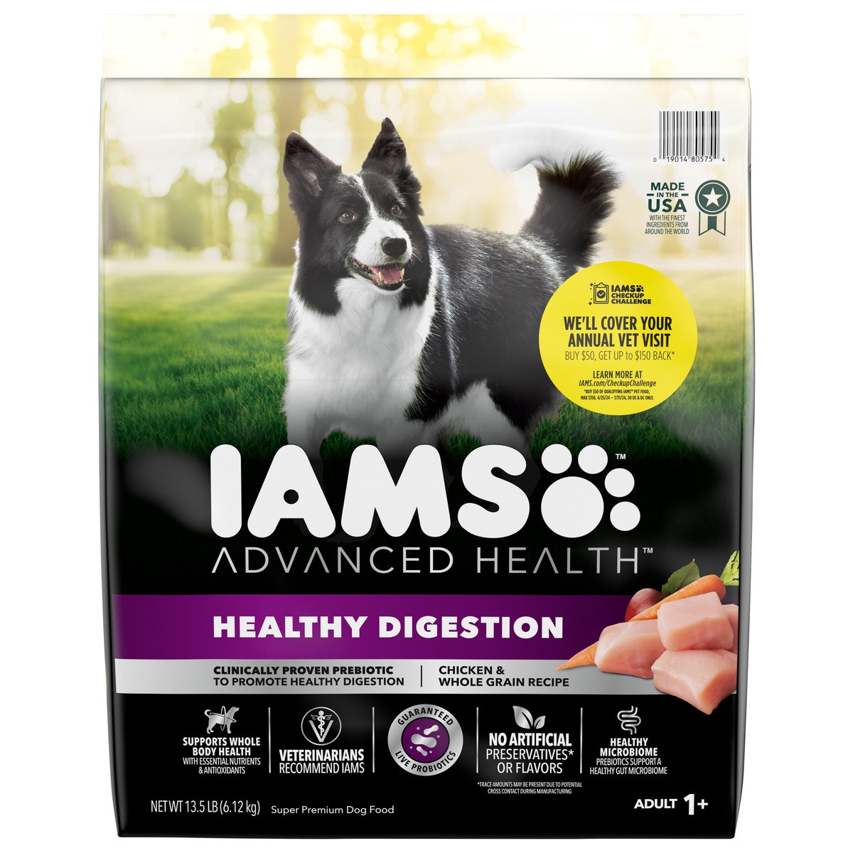 slide 1 of 9, IAMS ADVANCED HEALTH Healthy Digestion Adult Dry Dog Food with Real Chicken, 13.5 lb. Bag, 13.5 lb