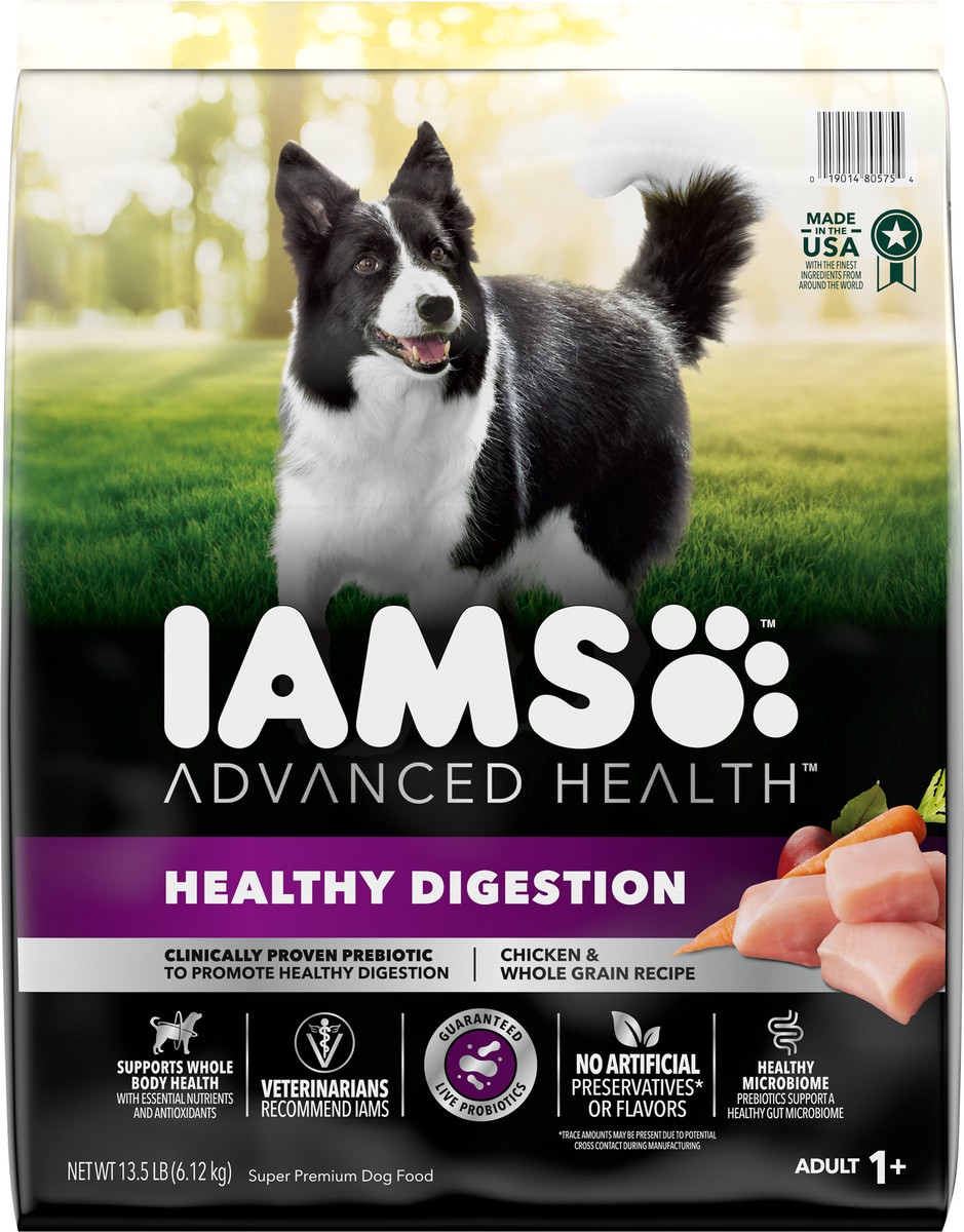 slide 2 of 9, IAMS ADVANCED HEALTH Healthy Digestion Adult Dry Dog Food with Real Chicken, 13.5 lb. Bag, 13.5 lb