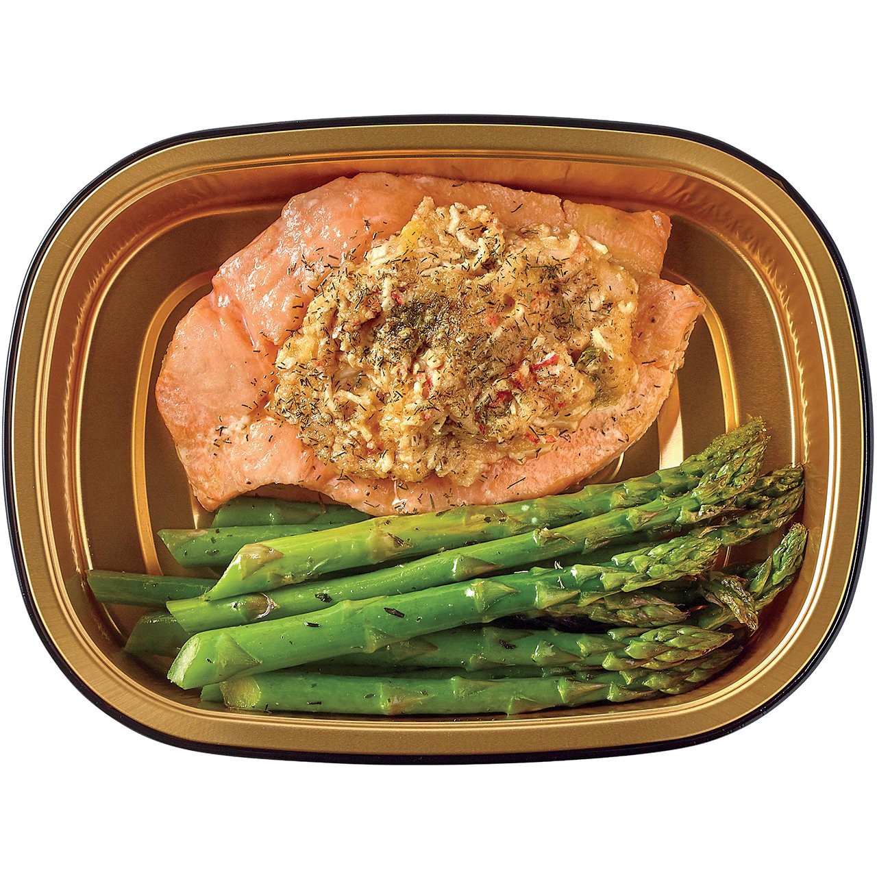 slide 1 of 1, Meal Simple by H-E-B Crab-Stuffed Atlantic Salmon & Asparagus, 11 oz