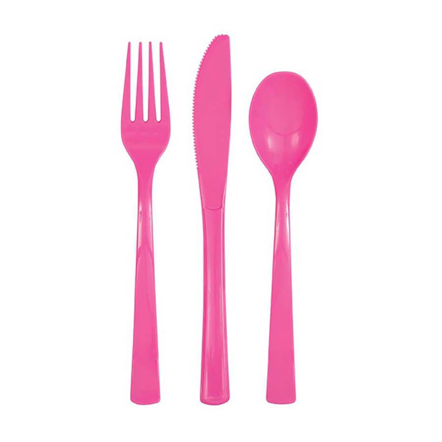 slide 1 of 1, Unique Industries Hot Pink Assorted Plastic Cutlery, 18 ct