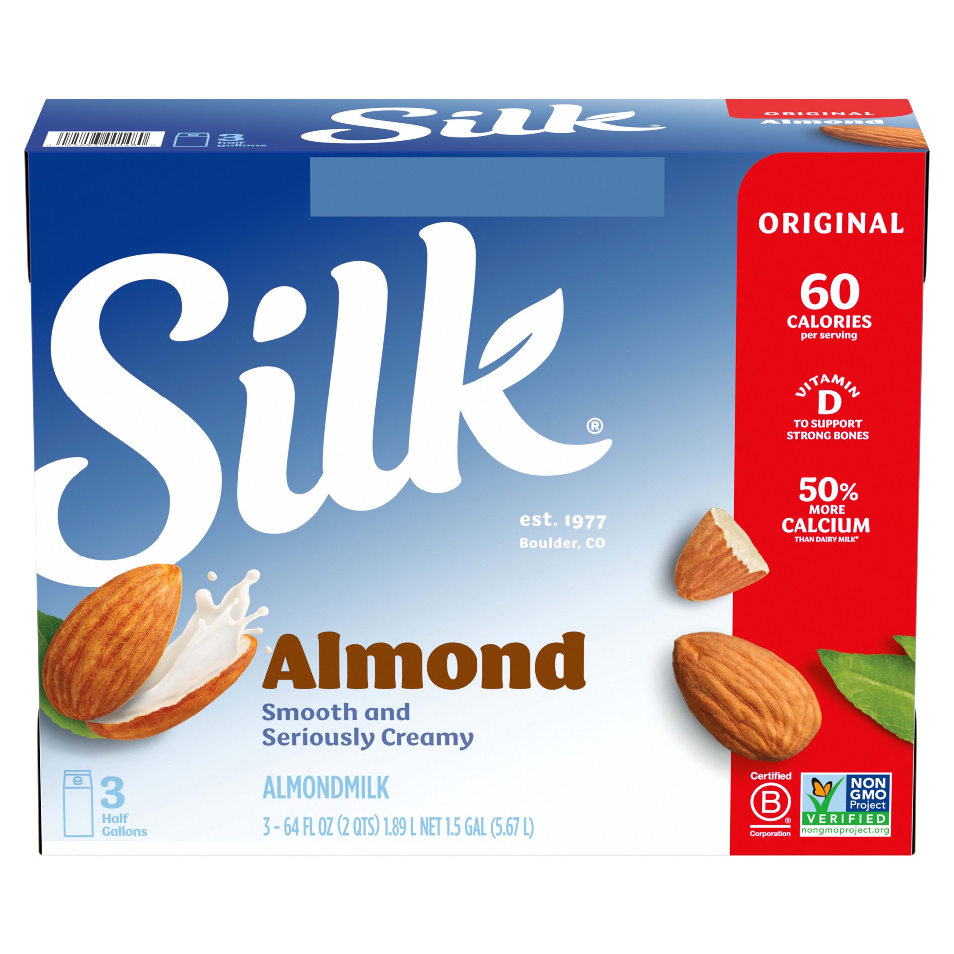 slide 1 of 5, Silk Original Almond Milk, Half Gallon, 64 fl oz
