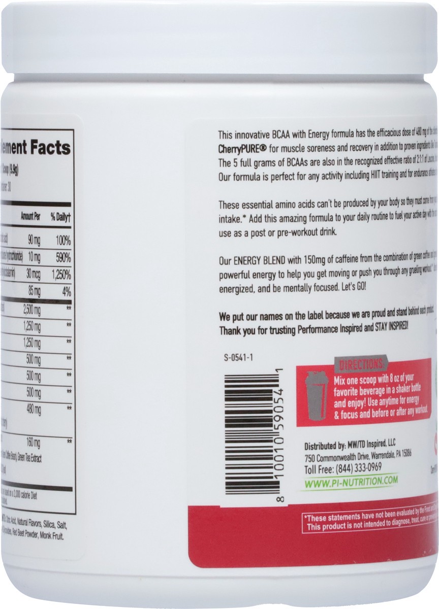 slide 10 of 12, Performance Inspired Nutrition Berry Flavor BCAA with Energy 10.48 oz, 10.48 oz