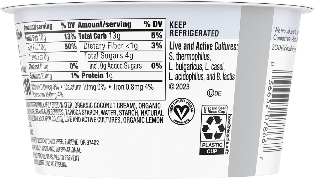 slide 8 of 9, So Delicious Coconut Milk Yogurt Alternative, 0g Added Sugar Blueberry, Vegan, Gluten Free, 5.3 oz Container, 5.3 oz