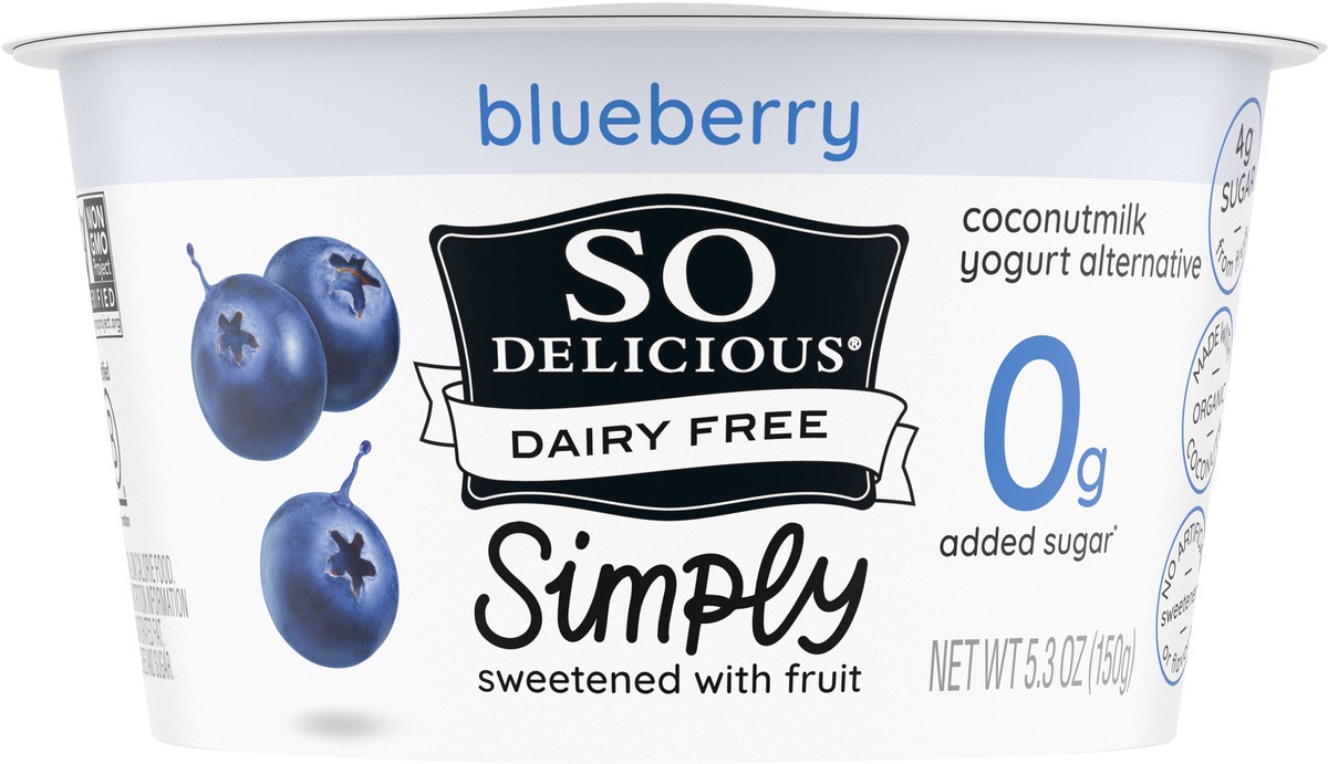 slide 9 of 9, So Delicious Coconut Milk Yogurt Alternative, 0g Added Sugar Blueberry, Vegan, Gluten Free, 5.3 oz Container, 5.3 oz