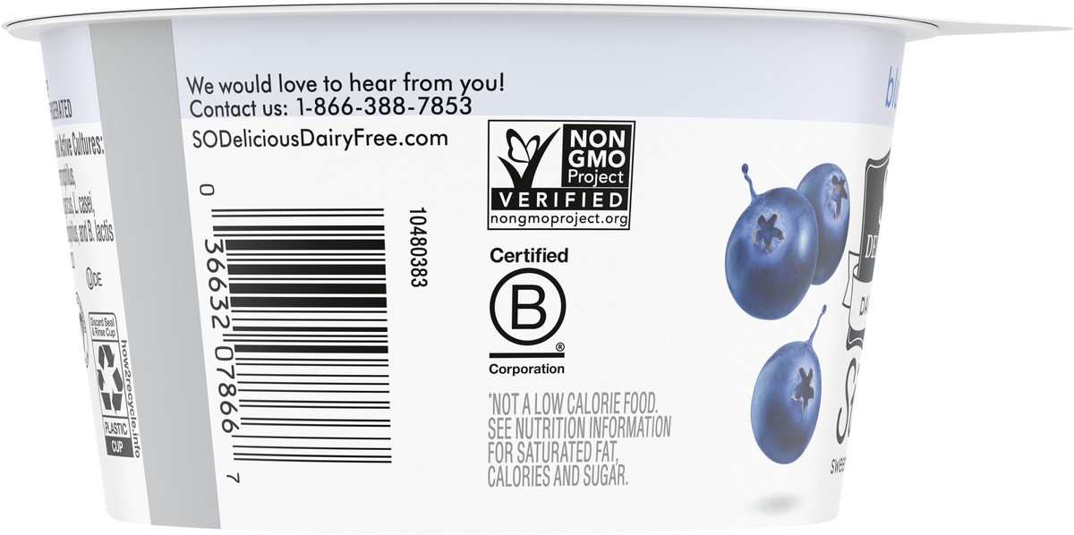 slide 5 of 9, So Delicious Coconut Milk Yogurt Alternative, 0g Added Sugar Blueberry, Vegan, Gluten Free, 5.3 oz Container, 5.3 oz