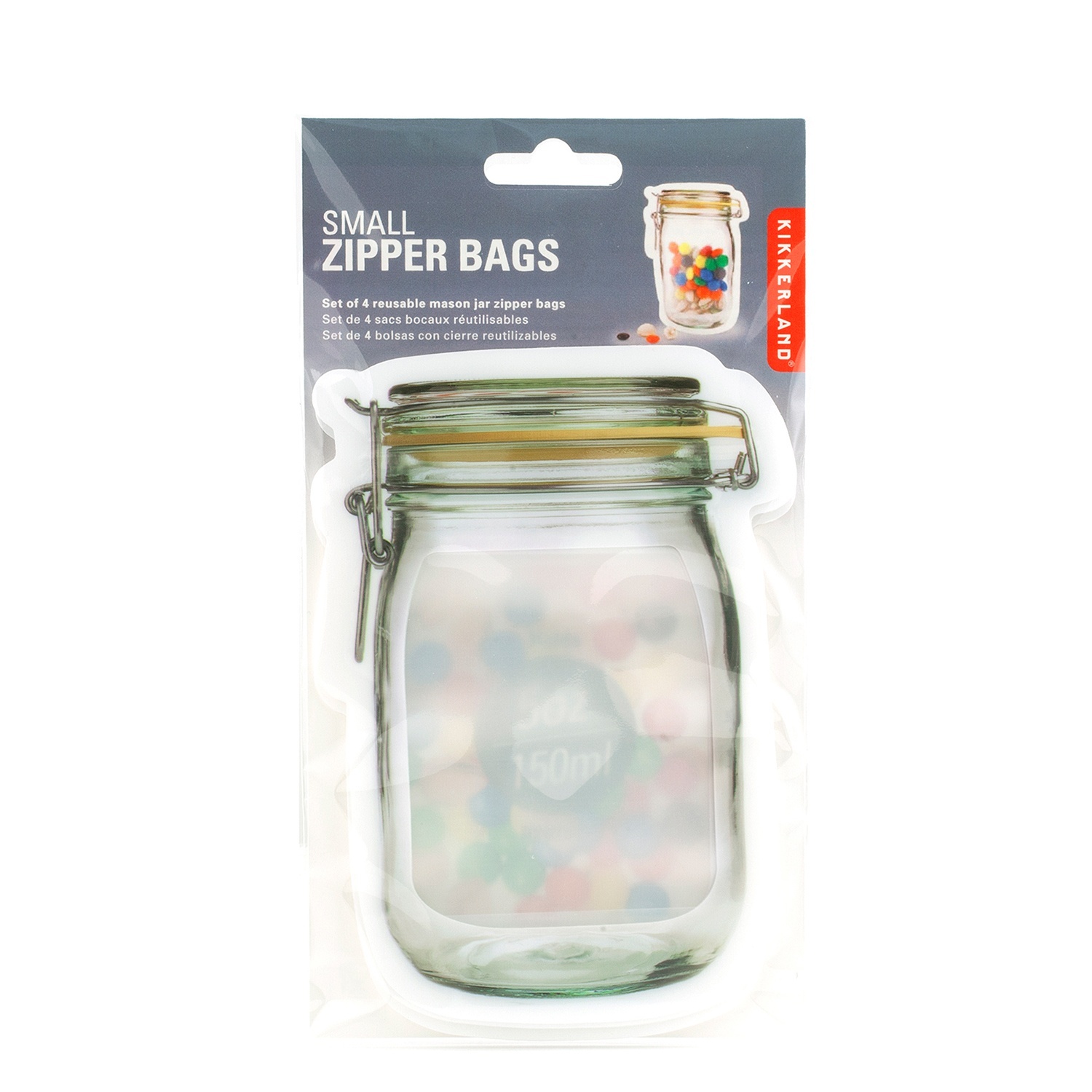 slide 1 of 1, Kikkerland Zipper Mason Jar Bag Small, 4 ct